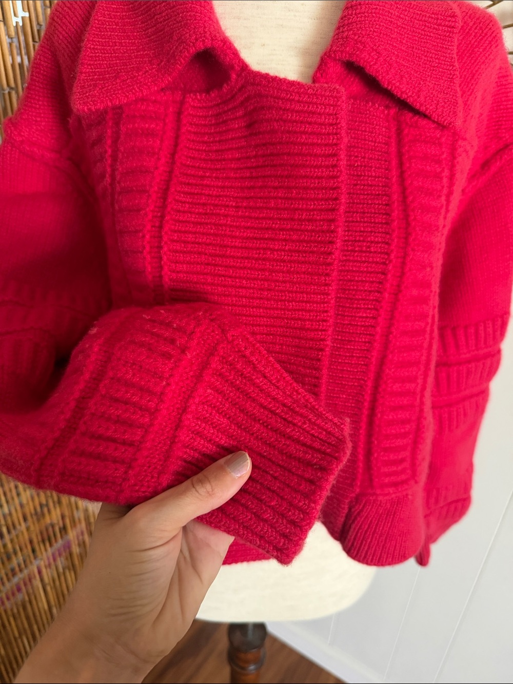 ba&sh Red Textured Collared Knit Sweater - Picture 3 of 5